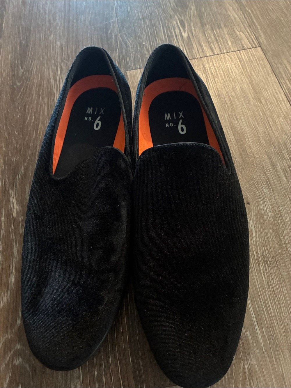 Mix No. 6 Men’s Black Velvet Slip-On Loafers with Orange Insole Accent
